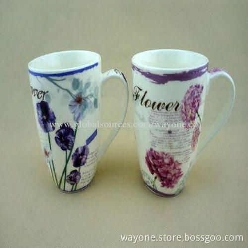 Ceramic Mug with Floral Design, Available in Four Colors, Food-safe